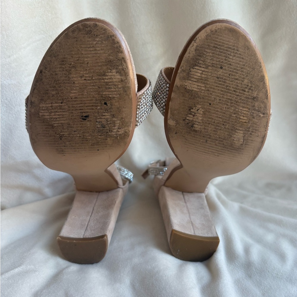 Steve Madden Kalina Rhinestone Nude Suede Heels - Picture 6 of 7